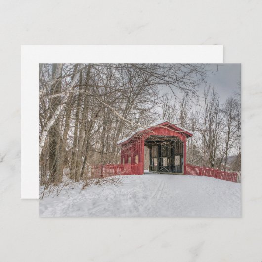 Dovered Bridge Red Snow Photo Briefkaart (Voorkant / Achterkant)
