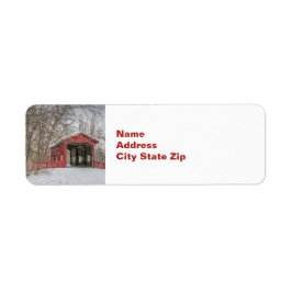 Dovered Bridge Red Snow Photo Etiket