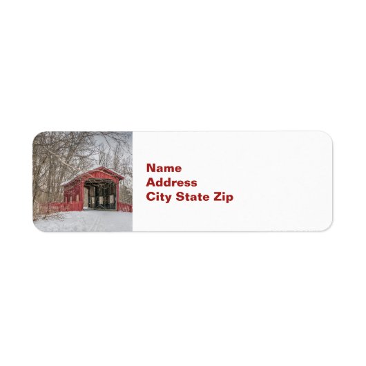 Dovered Bridge Red Snow Photo Etiket (Voorkant)