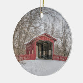 Dovered Bridge Red Snow Photo Keramisch Ornament (Links)