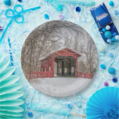 Dovered Bridge Red Snow Photo Papieren Bordje (Feest)