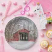 Dovered Bridge Red Snow Photo Papieren Bordje (Feest)