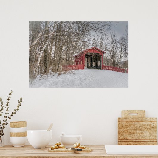 Dovered Bridge Red Snow Photo Poster (Keuken)