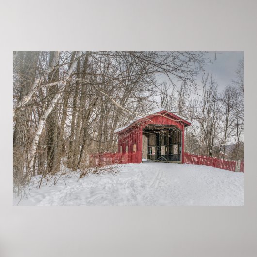 Dovered Bridge Red Snow Photo Poster (Voorkant)