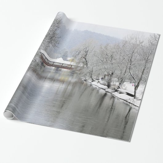 Dovered Bridge Snow Photo Cadeaupapier (Uitgerold)
