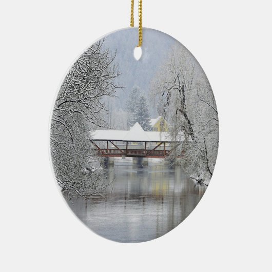 Dovered Bridge Snow Photo Keramisch Ornament (Rechts)
