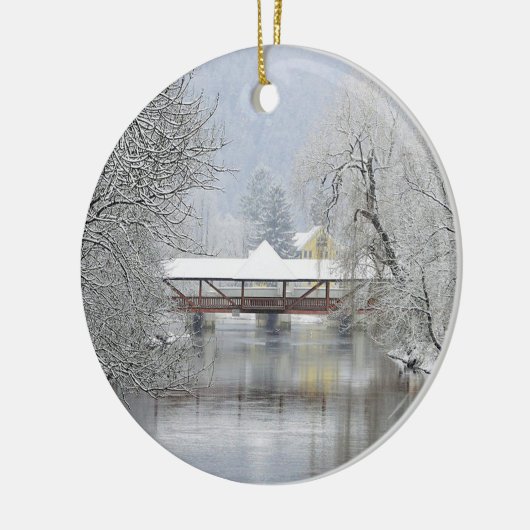 Dovered Bridge Snow Photo Keramisch Ornament (Links)