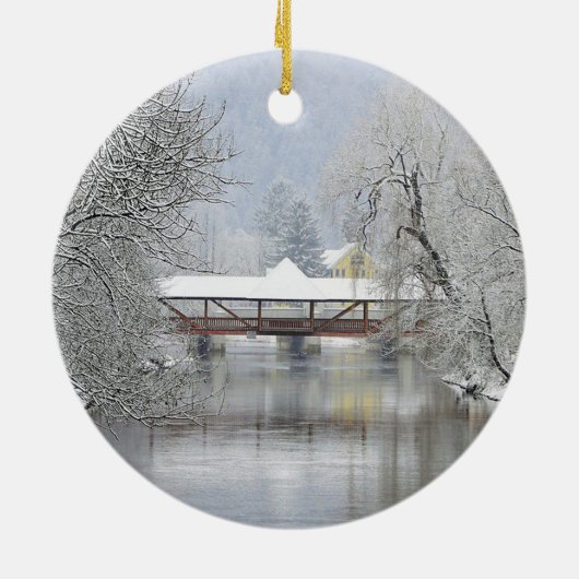 Dovered Bridge Snow Photo Keramisch Ornament (Achterkant)
