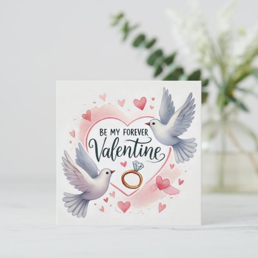 Doves and Rings Kaart - Be My Forever Valentijn (Staand voorkant)