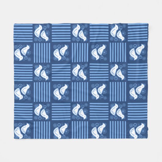 Doves and Snow Winter Blue Fleece Blanket (Voorkant (Horizontaal))