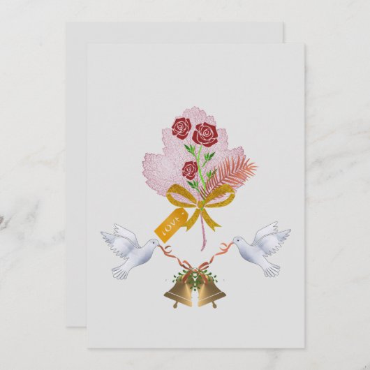Doves & Bells Flat Holiday Kaart (Voorkant / Achterkant)