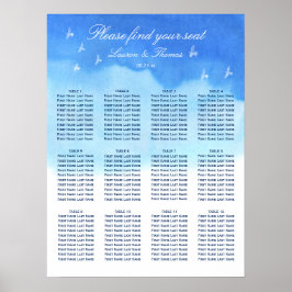 Doves & Blue Waterverf Wedding Seating Chart Poster