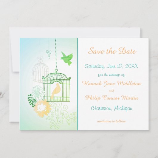 Doves & Cages Teal - Sla de datum op Save The Date (Voorkant)