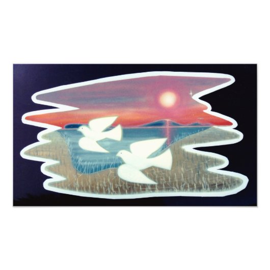 Doves Flight over Water Foto Afdruk (Voorkant)