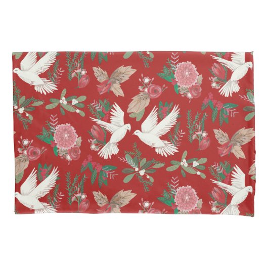 Doves floral Kerstred green Pillow Hoesje Kussensloop (Voorkant)