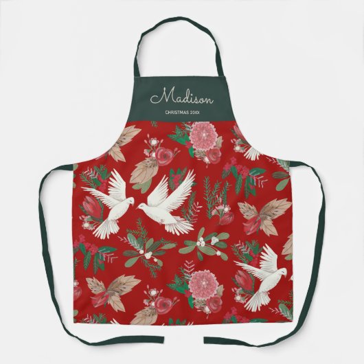 Doves floral Kerstred Schort (Voorkant)