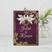 Doves, Heart, & Gold Leaves on Royal Purple Kaart (Staand voorkant)