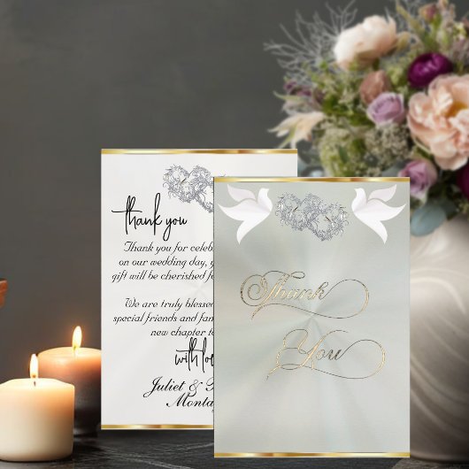 Doves & Hearts - Salie/Zilver Bedankkaart