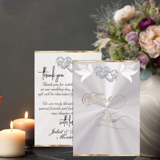 Doves & Hearts - Wit/Zilver Bedankkaart