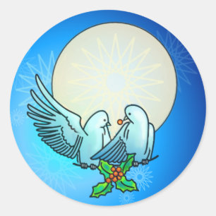 DOVES & HOLLY by SHARON SHARPE Ronde Sticker