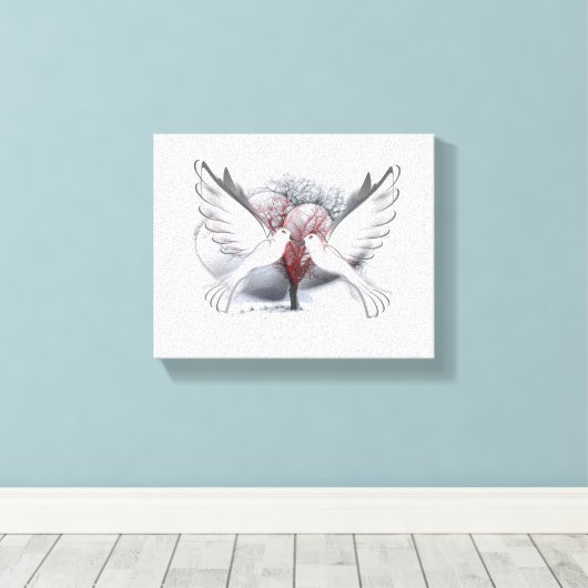 Doves in Love Canvas Afdruk (Insitu (Houten vloer))