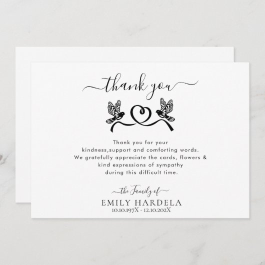Doves Love Funeral Script Dankuwel Bedankkaart (Voorkant / Achterkant)