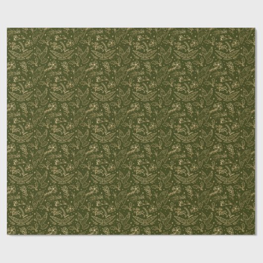 Doves of Peace Green Shimmer Gold Foil Floral Cadeaupapier (Vlak)