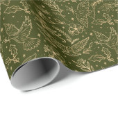 Doves of Peace Green Shimmer Gold Foil Floral Cadeaupapier (Rol Hoek)