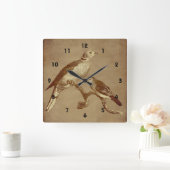 Doves op een  dierenkunst in een tak vierkante klok (Huis)