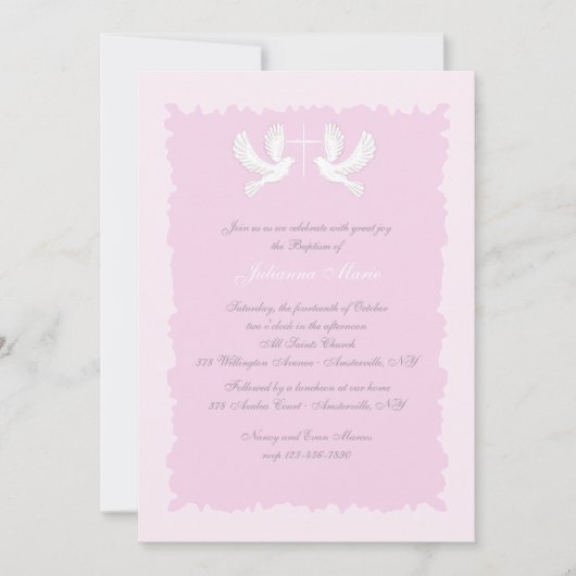 Doves Religieuze Uitnodiging Roze (Voorkant)