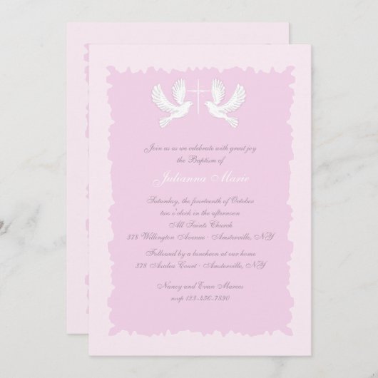 Doves Religieuze Uitnodiging Roze (Voorkant / Achterkant)