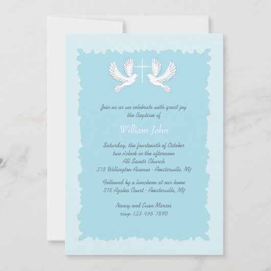 Doves Religious Invitation Blue Kaart (Voorkant)
