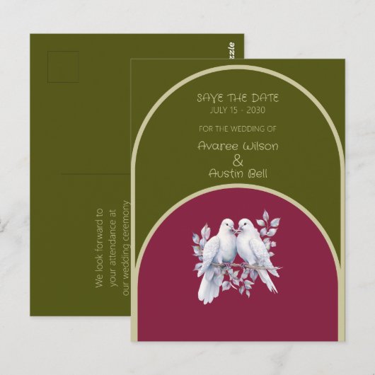 Doves Rings Olijfgroen Bourgogne Geel Boog Briefkaart (Voorkant / Achterkant)