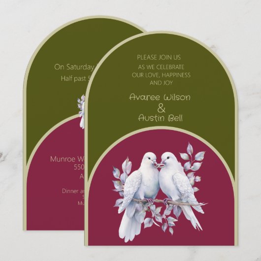 Doves Rings Olijfgroen Bourgogne Geel Boog Kaart (Voorkant / Achterkant)