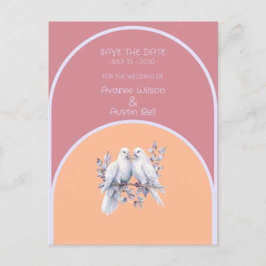 Doves Rings Peach Fuzz Dusty Roze Lavendel Boog Briefkaart (Voorkant)