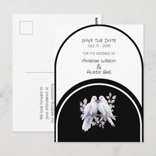 Doves Rings Zwart-wit gebogen Briefkaart (Voorkant / Achterkant)