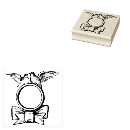 Doves Trouwring & Bow  Rubber Art Stamp Rubberstempel (Gestempeld)