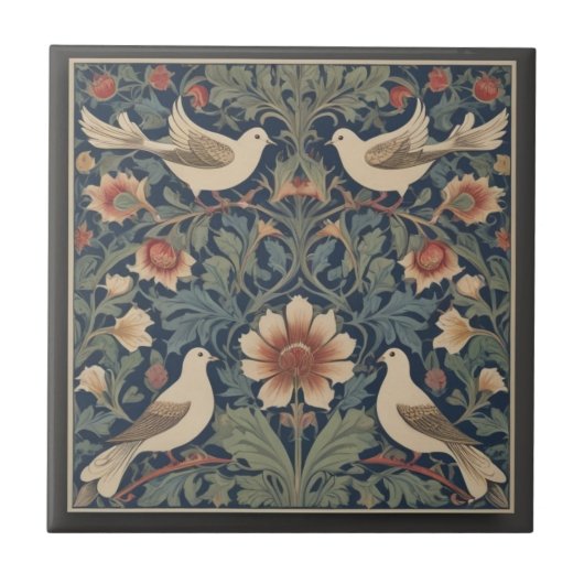 Doves William Morris stijl Four Dove Birds Tegeltje (Voorkant)