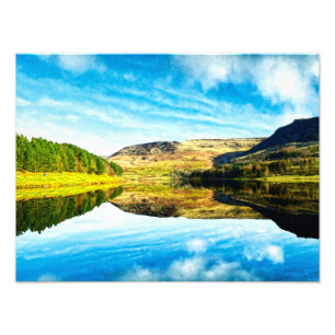 Dovestone Reservoir in de winter Foto Afdruk