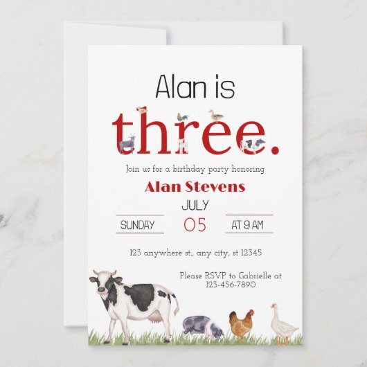 Down on the Boerderij: 3rd Birthday Bash Invitatio Kaart (Voorkant)