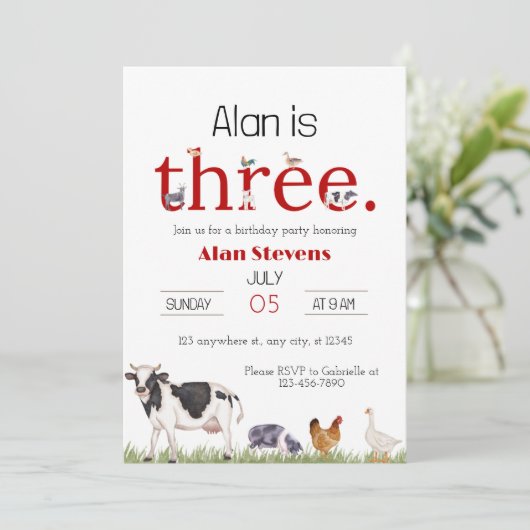 Down on the Boerderij: 3rd Birthday Bash Invitatio Kaart (Staand voorkant)