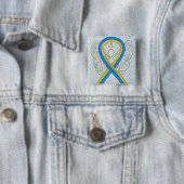 Down Syndrome Angel Awareness Ribbon Button Pin (In situ)