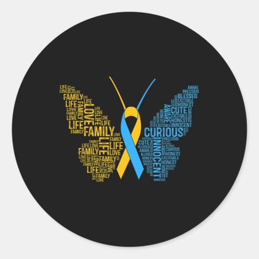 Down Syndrome Awareness Butterfly Support Gift Ronde Sticker (Voorkant)
