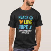 Down Syndrome Awareness Peace Love Hope T21 Yellow T-shirt (Voorkant)