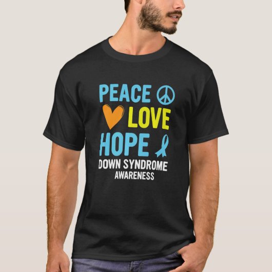 Down Syndrome Awareness Peace Love Hope T21 Yellow T-shirt (Voorkant)