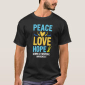 Down Syndrome Awareness Peace Love Hope T21 Yellow T-shirt (Voorkant)