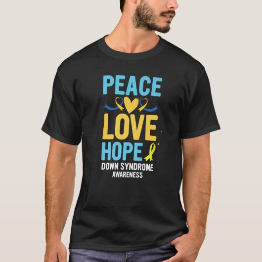 Down Syndrome Awareness Peace Love Hope T21 Yellow T-shirt (Voorkant)