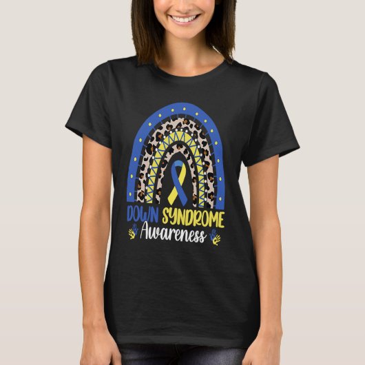 Down Syndrome Awareness Rainbow Blue Yellow Ribbon T-shirt (Voorkant)