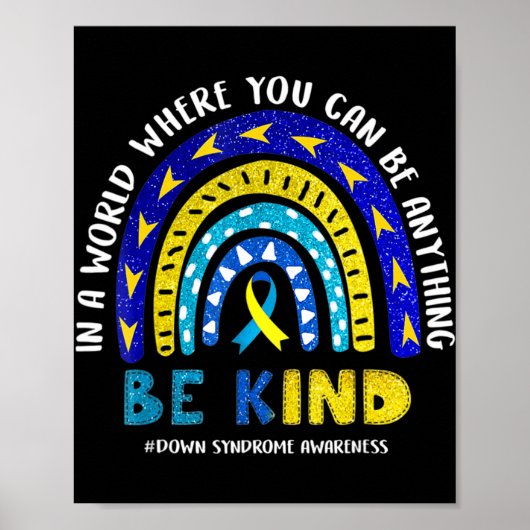 Down Syndrome Awareness Ribbon Boho Rainbow Yellow Poster (Voorkant)