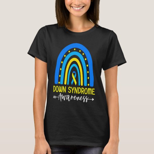Down Syndrome Awareness Ribbon Boho Rainbow Yellow T-shirt (Voorkant)